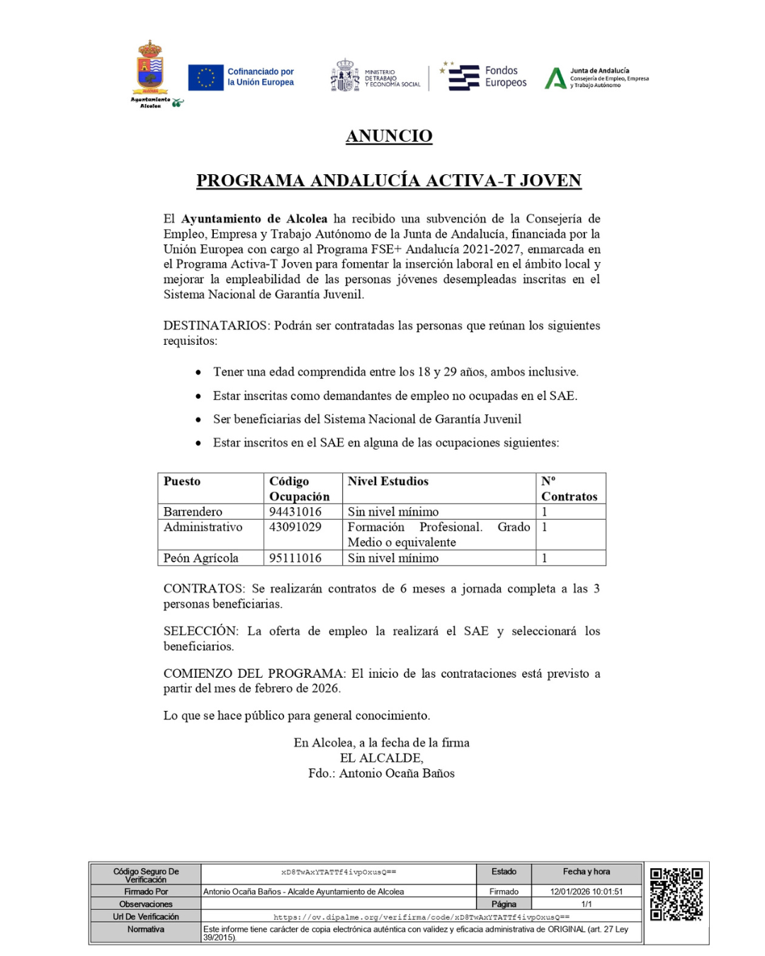 subvenciones, empleo joven, andalucia activat, activat, empleo, barrendero, administrativo, peon agricola, union europea, junta de andalucia, garantia juvenil, menores de treinta, seis meses